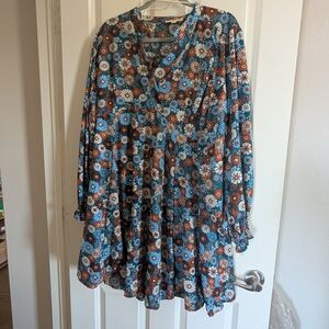 Umgee Floral Teal and Orange Dress